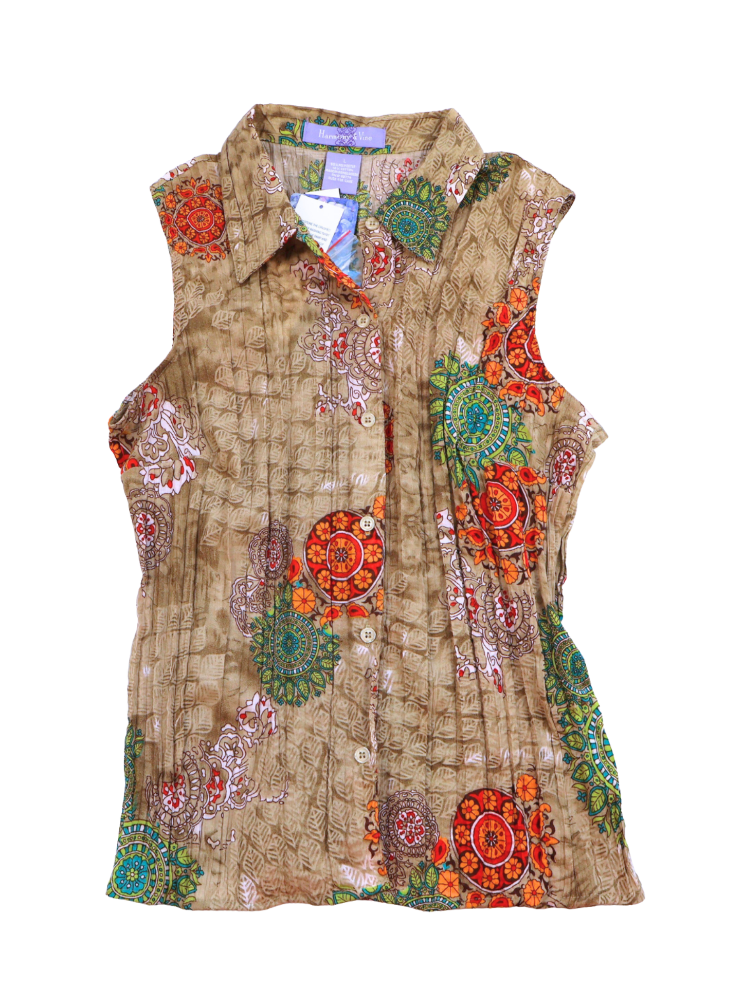 Harmony & Vine Printed Sleeveless Button Front Tank Top | Size Large | NWT