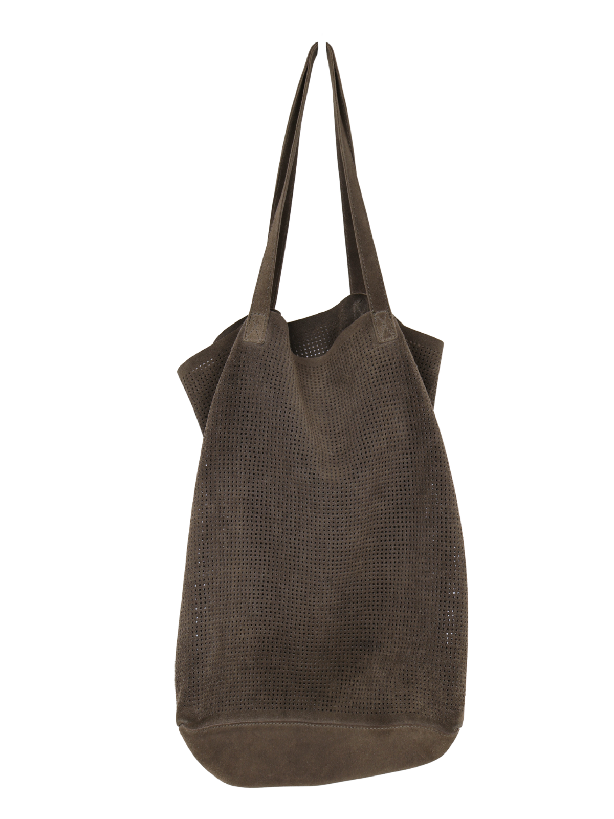 Monserat DeLucca Dark Gray Suede Hobo Tote Bag Perforated Leather Large