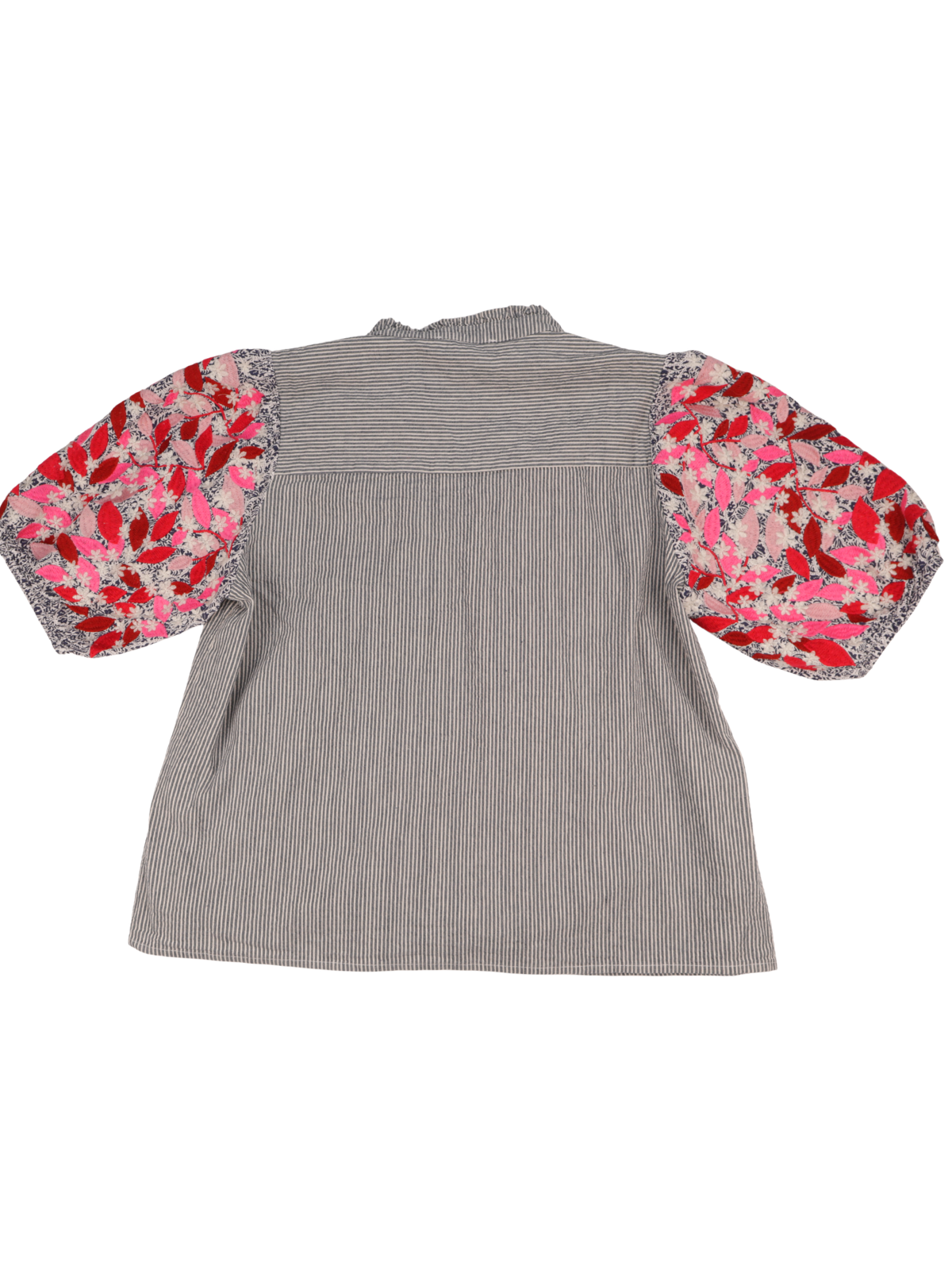THML Striped Floral Balloon Sleeve Blouse | Boutique Statement Top | Medium
