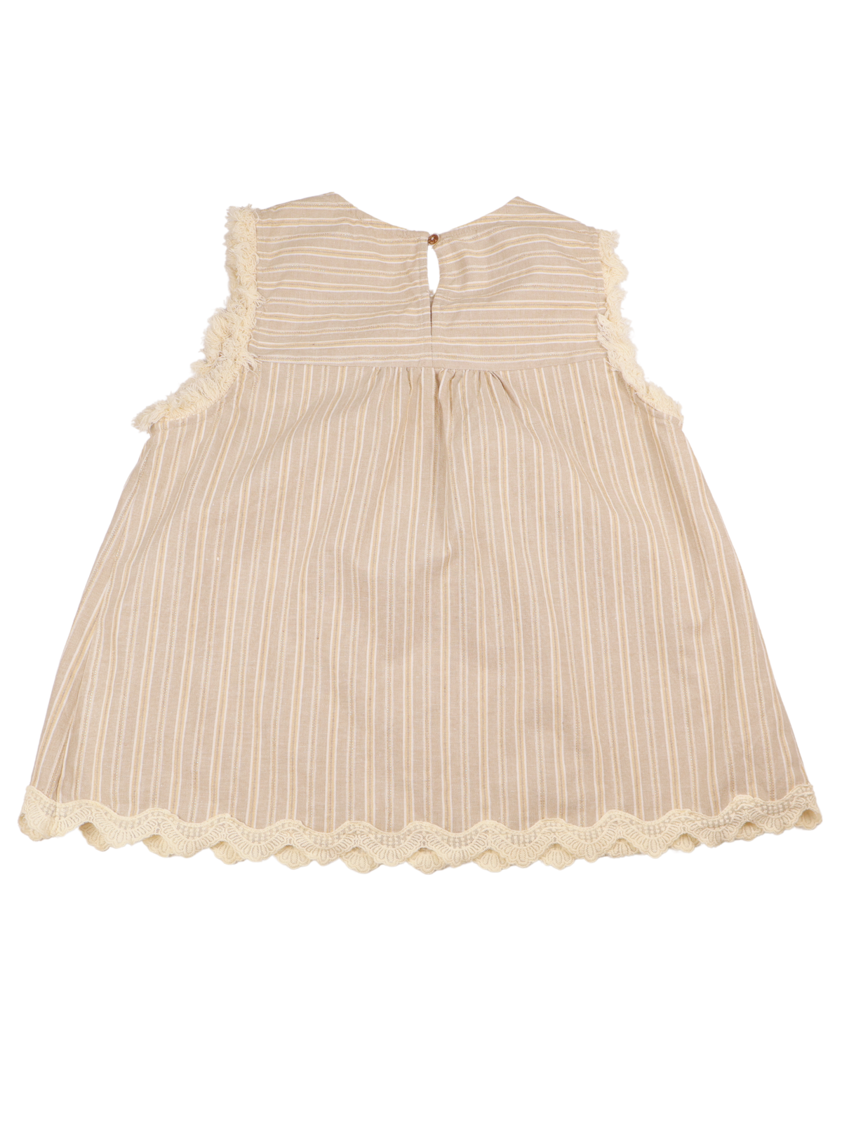 Altar’d State Beige Stripe Fringe Lace Tank Top Size Large Boho Linen Blend
