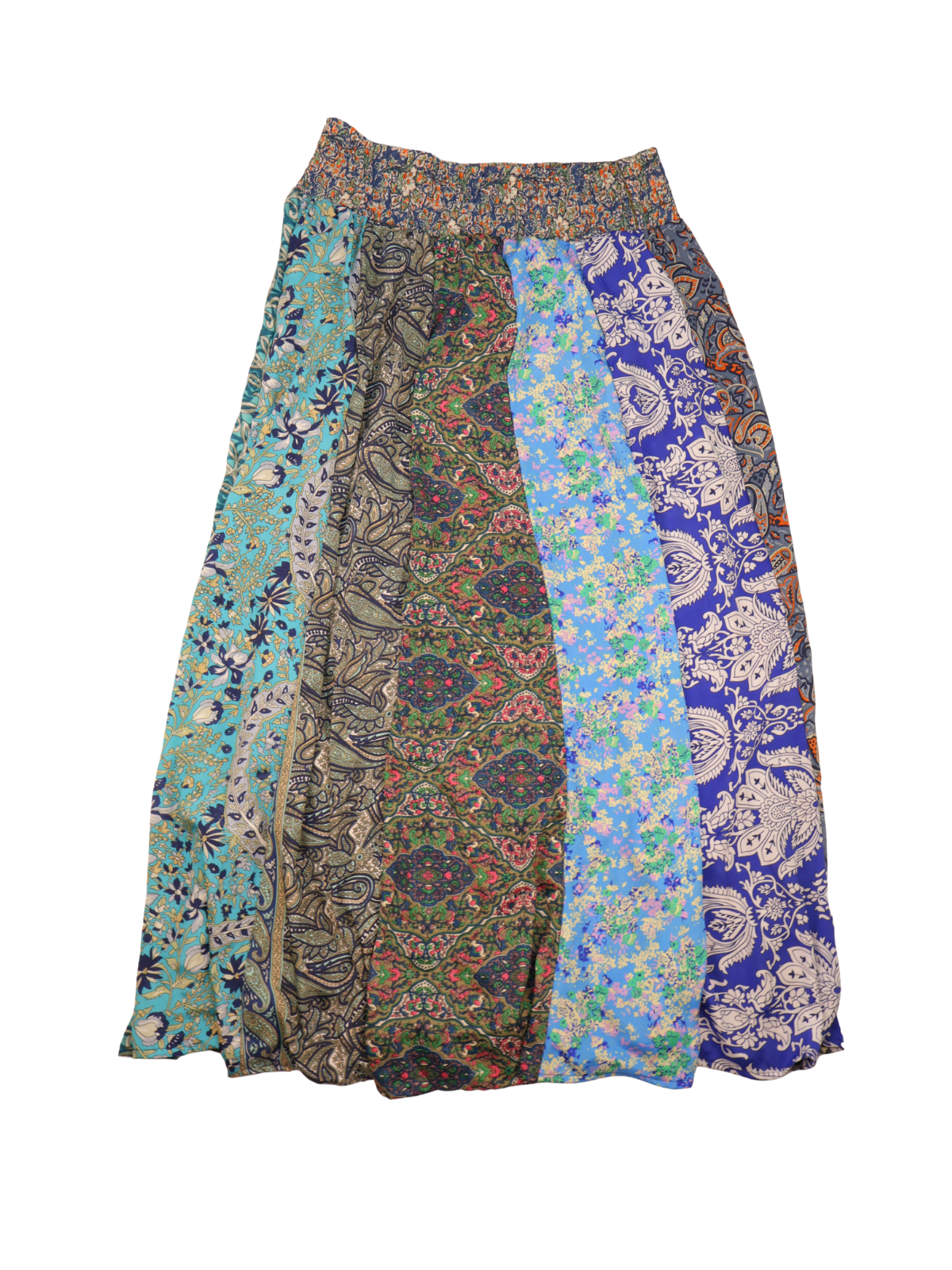Earthbound Patchwork Boho Maxi Skirt – Size XXL – Mixed Print Flowy Statement