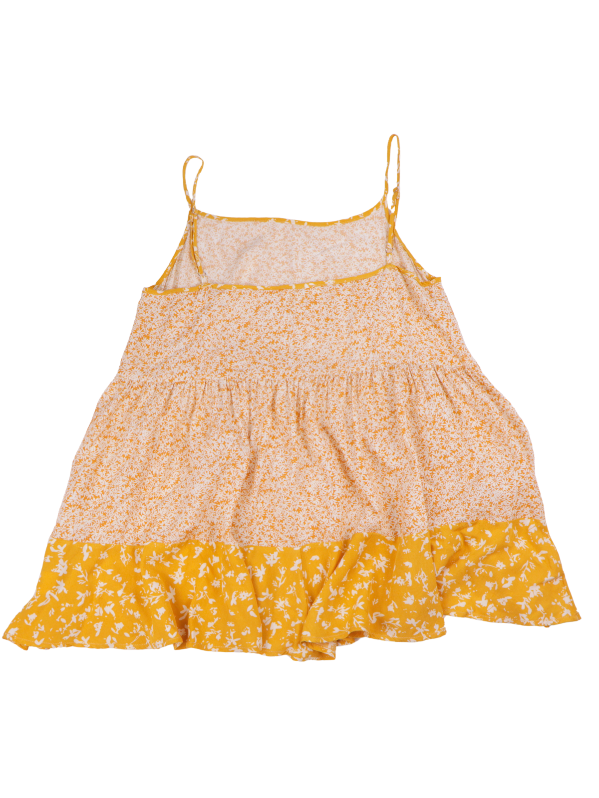 Easel Yellow Floral Babydoll Blouse | Boho Flowy Tank Top | Small