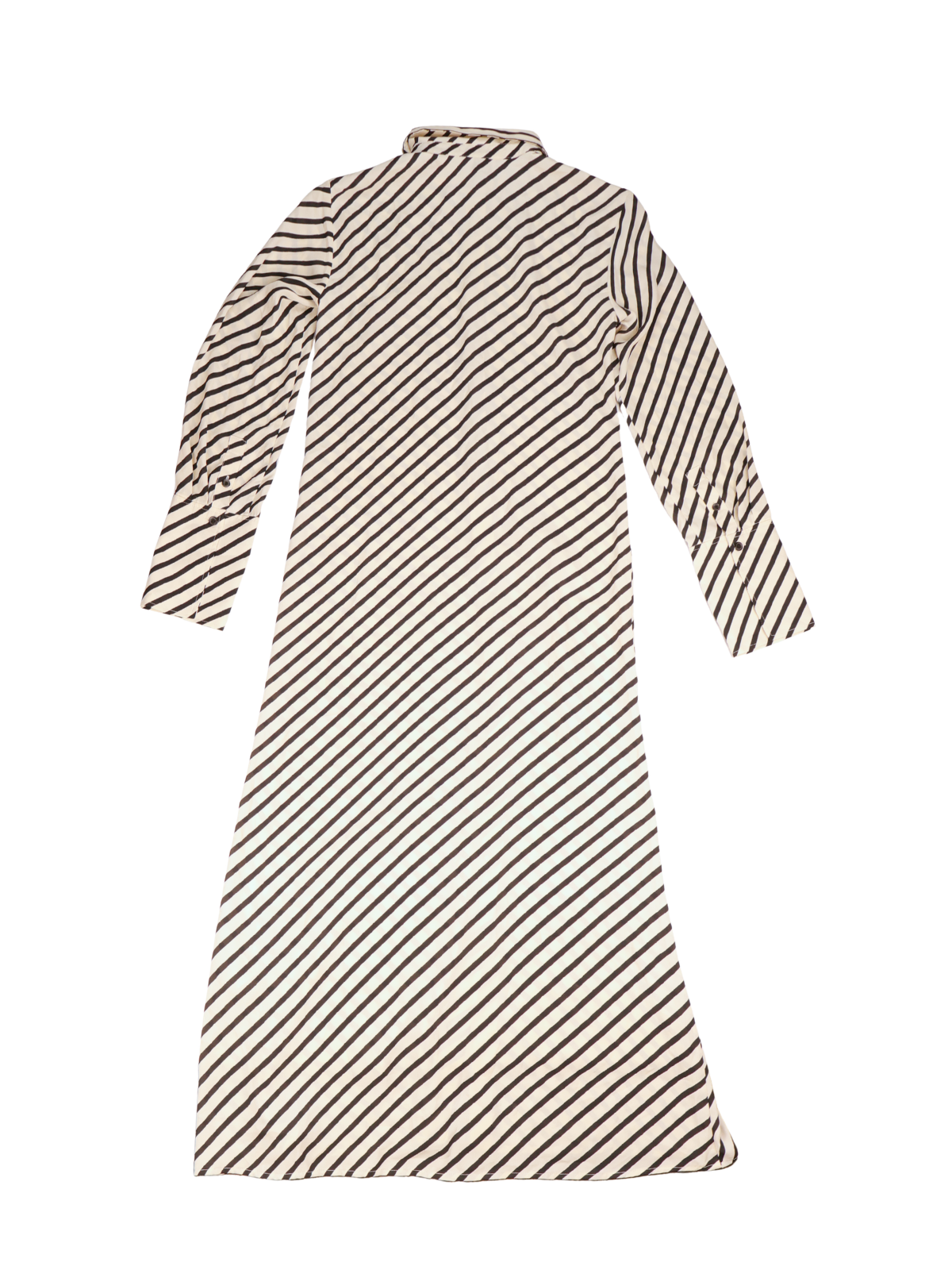Zara Black Cream Stripe Maxi Shirt Dress Size Small Long Sleeve Button Front