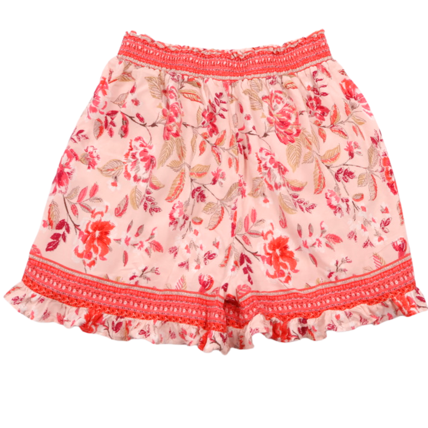 Blue Rain Floral Ruffle Shorts | Romantic Boho Elastic Waist | XS