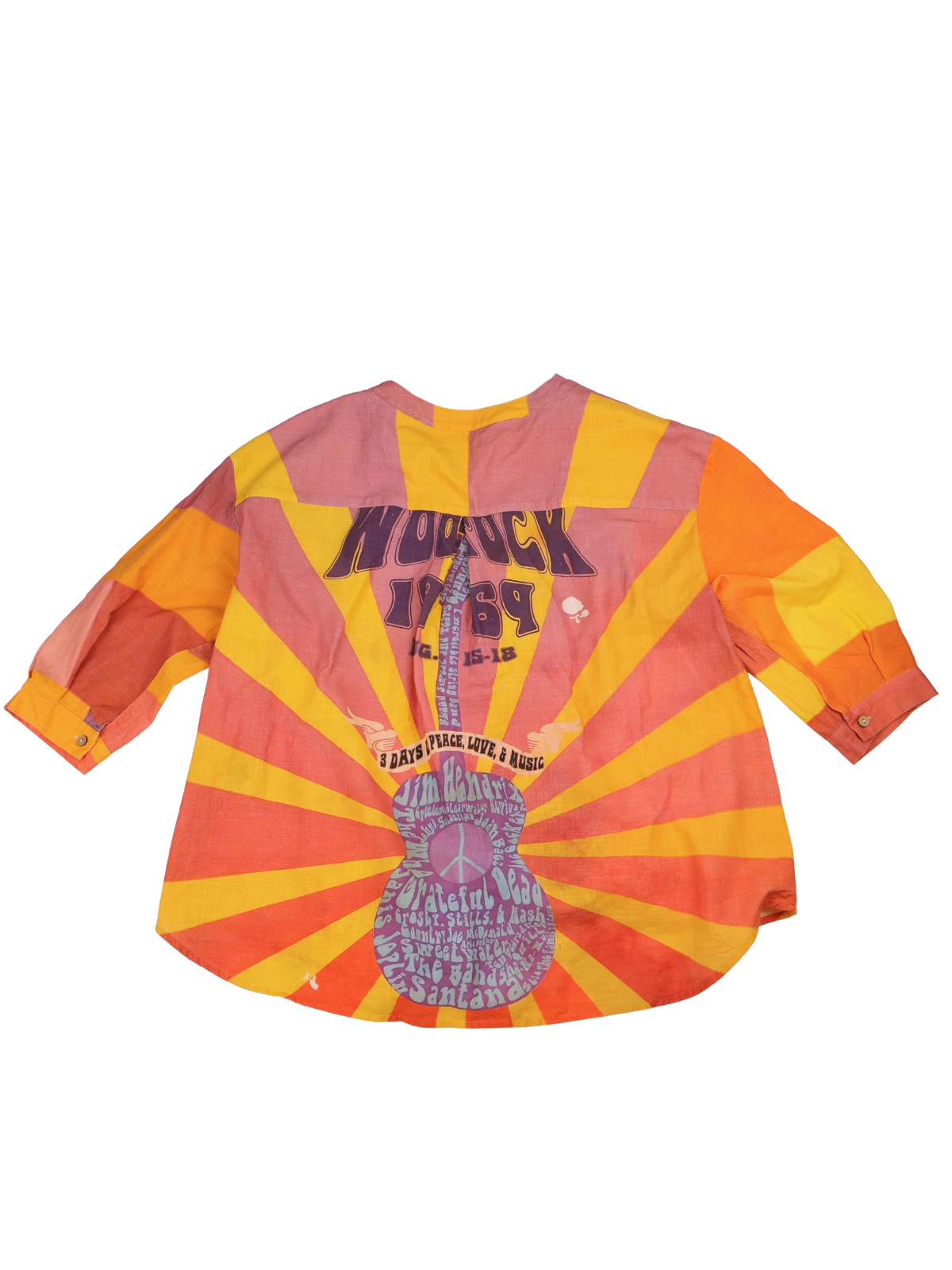 Woodstock 1969 Psychedelic Graphic Linen Blend Top Size Small