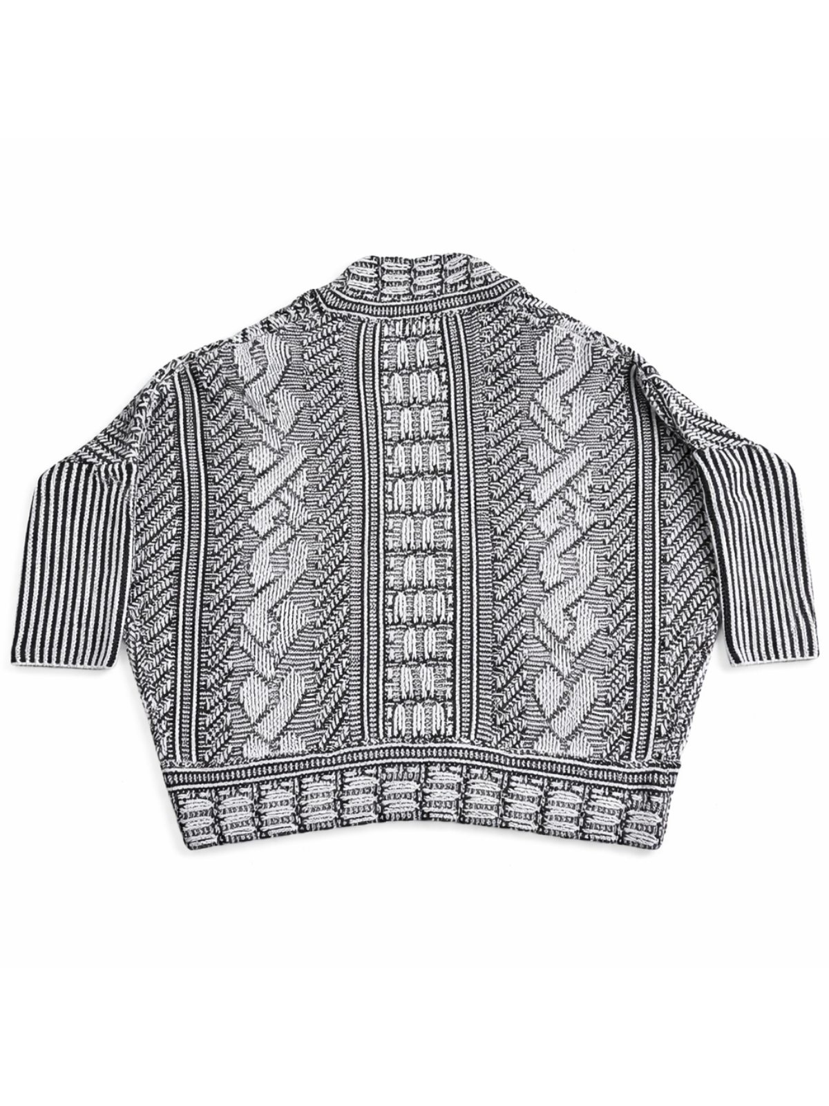 Larry Levine Black & White Open Knit Dolman Cardigan Sweater Size Large Boho Textured