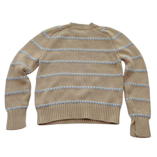 Madewell Cotton Knit Sweater – Tan with Blue Stripe Detail | Size Small | Elevated Everyday Staple