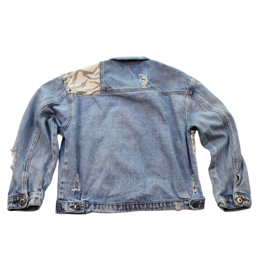 Vintage Havana Patchwork Zebra Denim Jacket | Cropped Distressed Statement Piece | Size Youth XL (Fits XS–S)