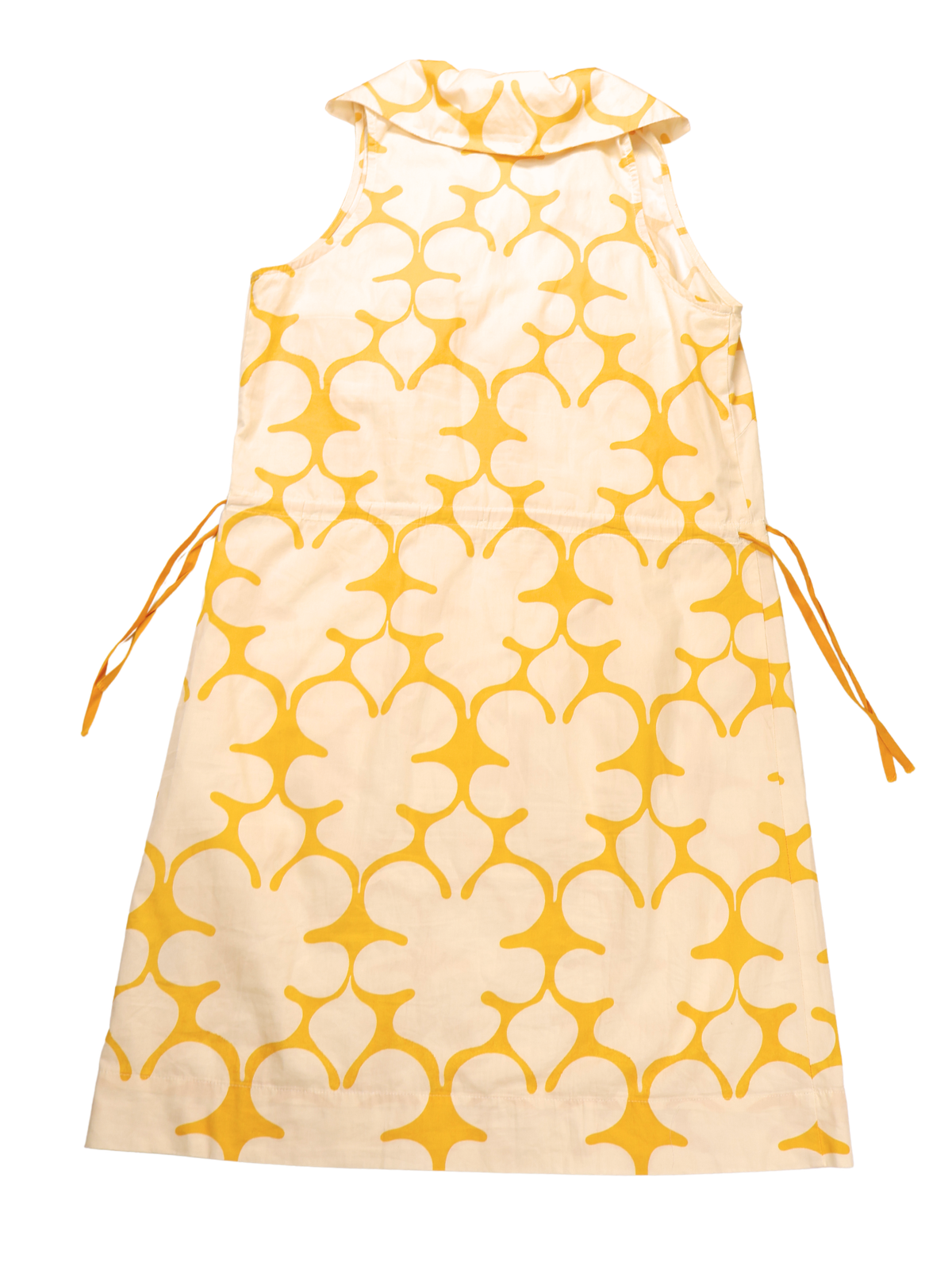 Lesley Evers Sleeveless Shift Dress Medium Yellow Geometric Collared Cotton Summer Dress