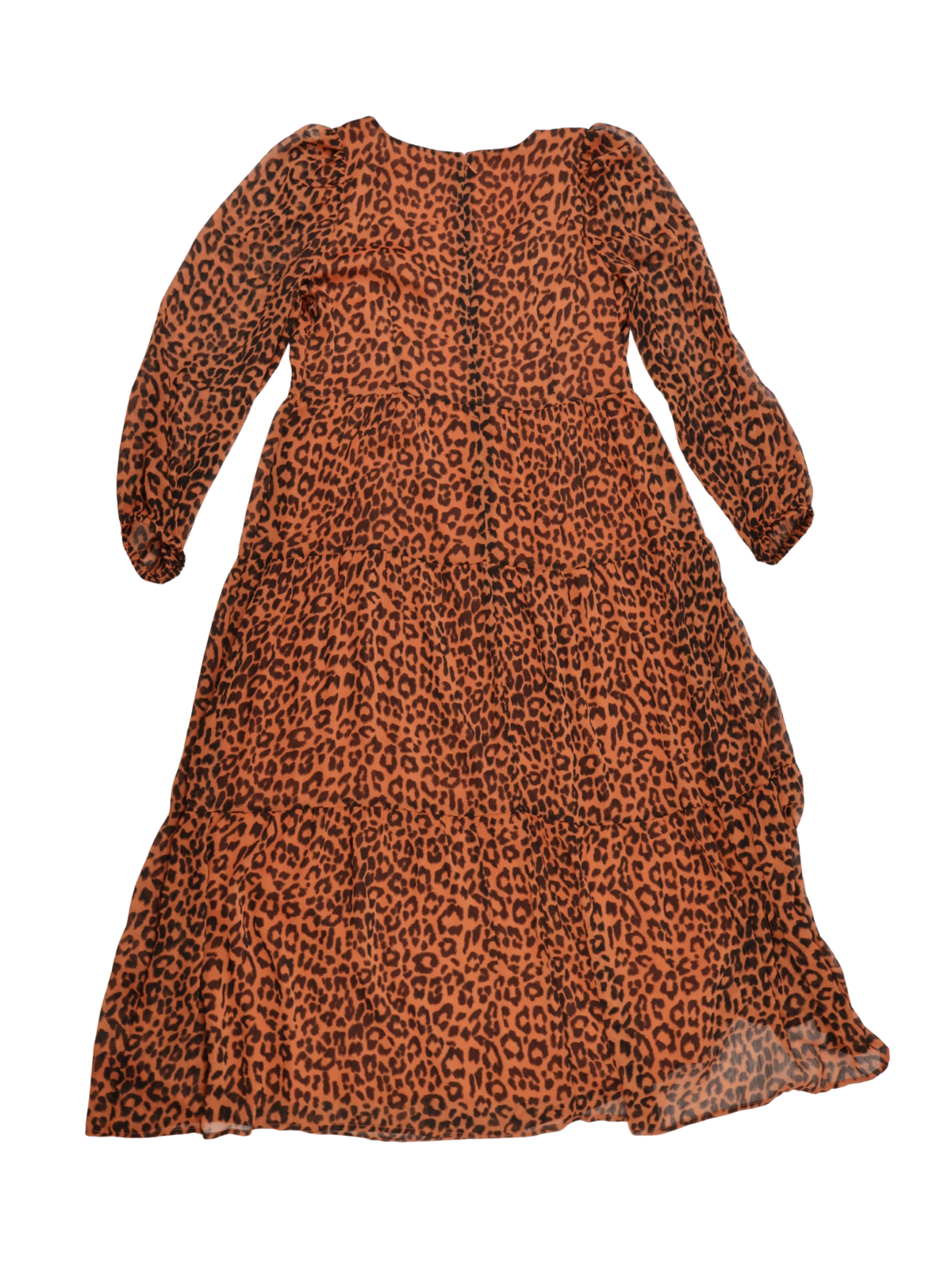 LOFT Leopard Print Tiered Midi Dress | Rust Orange | Size 10