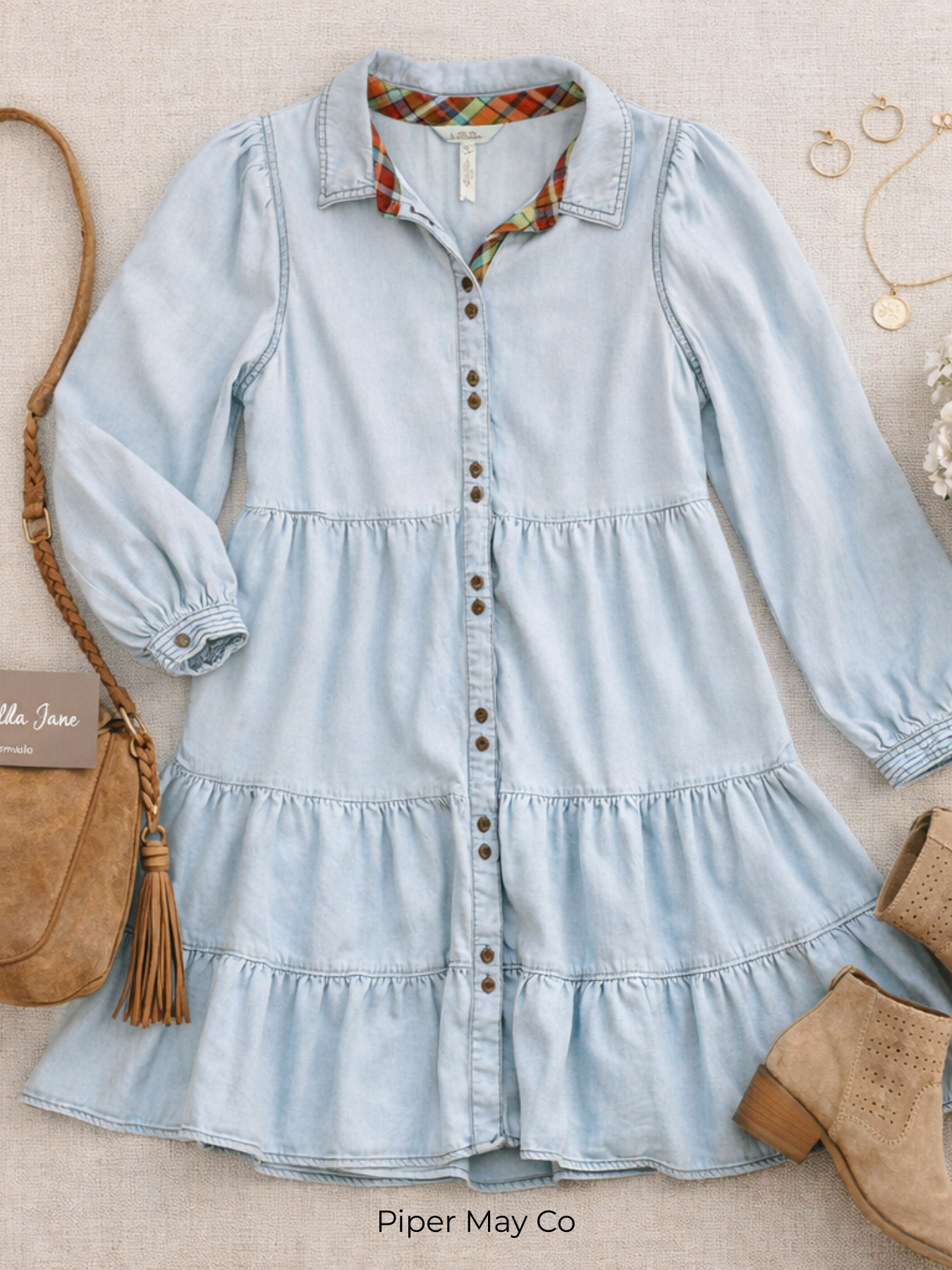 Matilda Jane Soft Denim Tiered Dress | Size Small | Effortless Feminine Classic