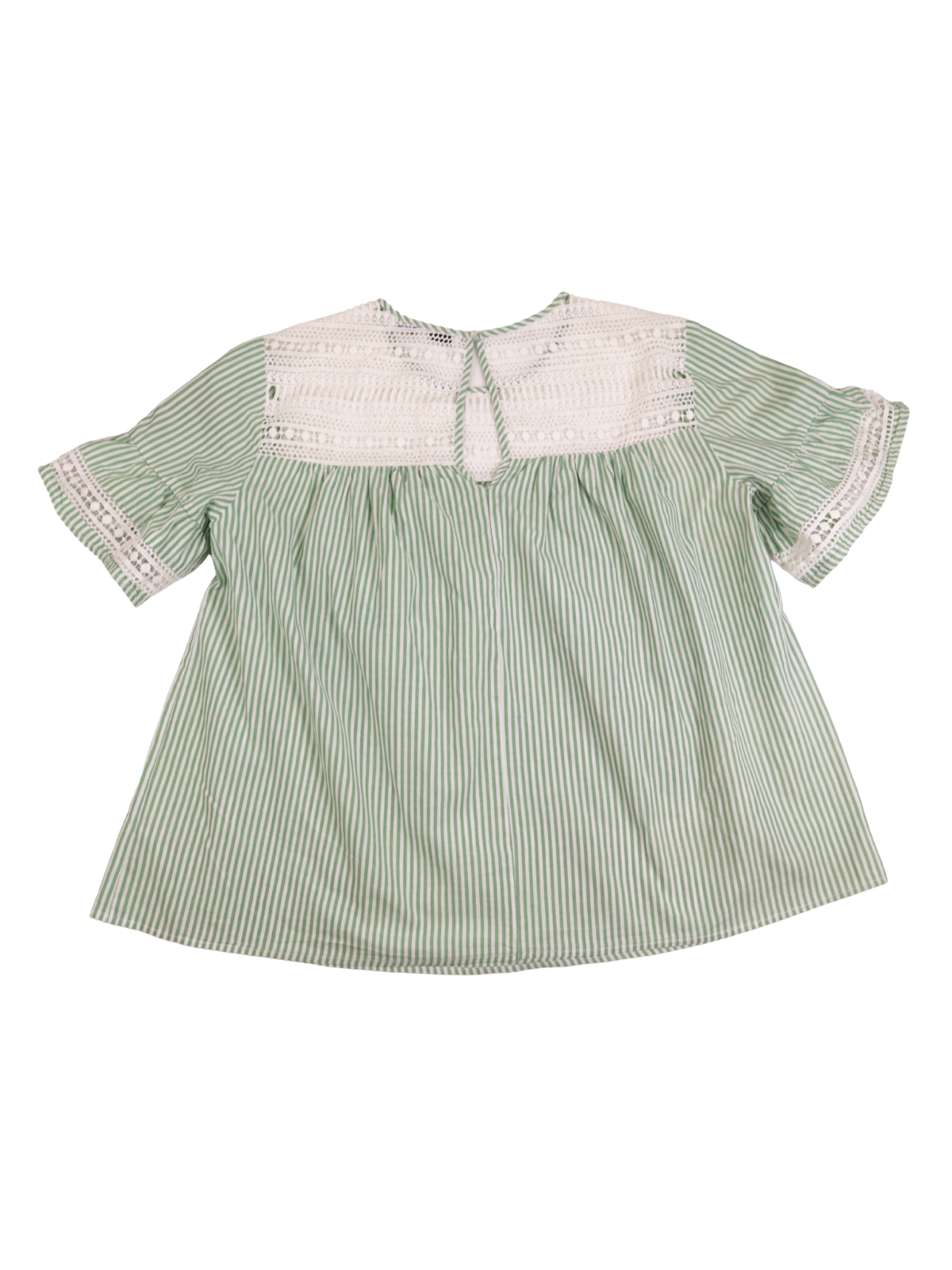 English Factory Green Stripe Blouse Size M | Lace Detail Boho Top | Feminine Statement