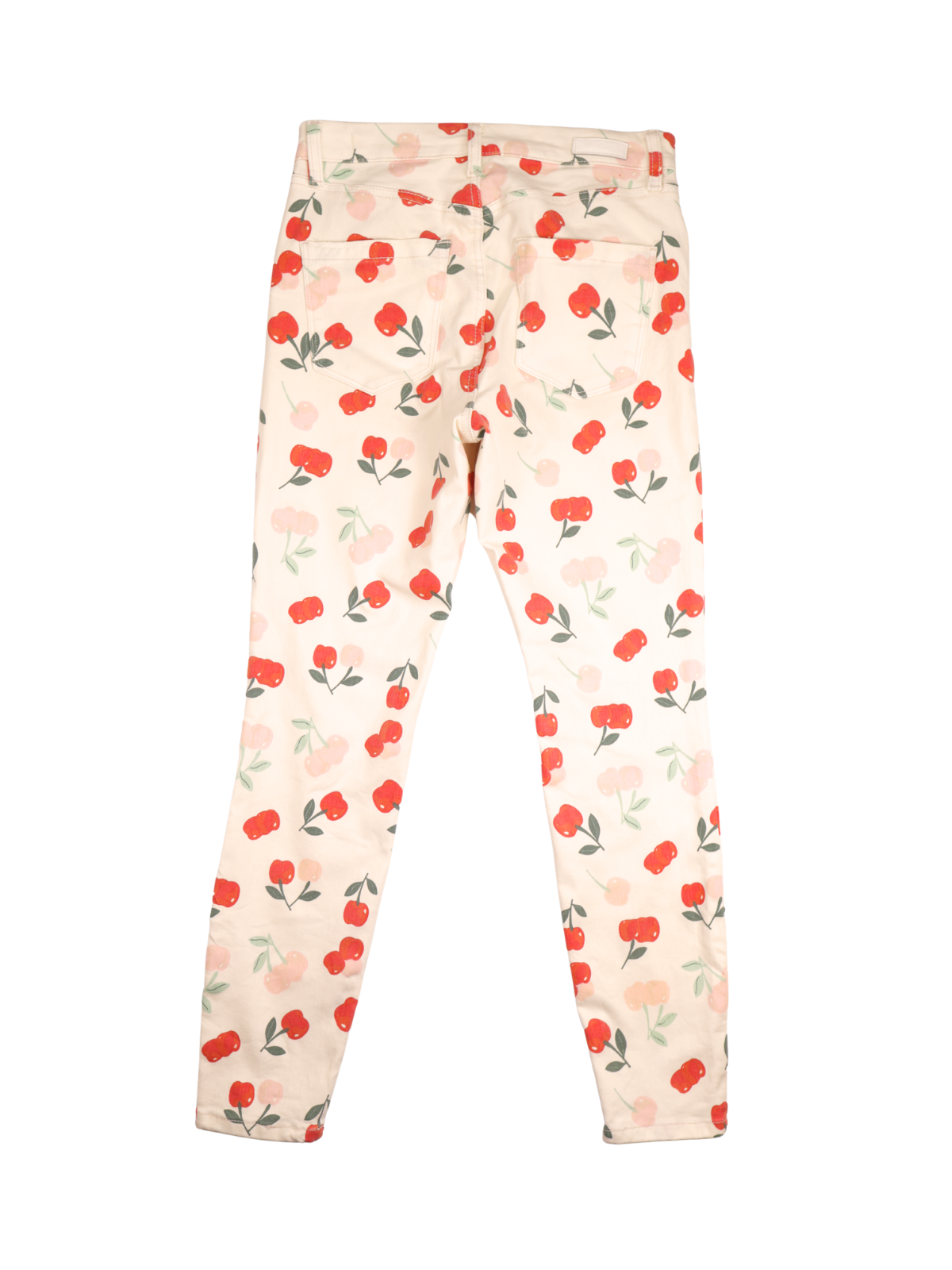 BLANKNYC Cherry Print Skinny Jeans – Cream | Ankle Zip | Size 27