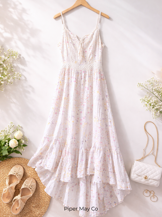 Japna Floral Maxi Dress – Pastel Print Flowy Summer Dress Size Large