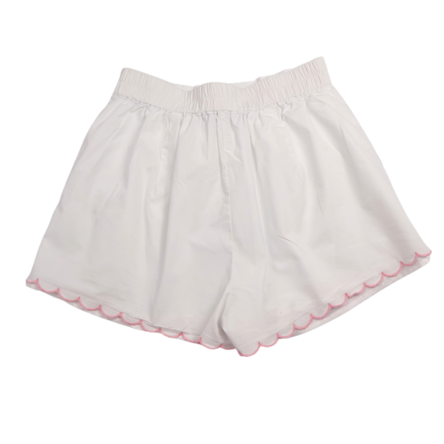 Mable Scalloped Hem Shorts – White & Pink Embroidered | Size Small
