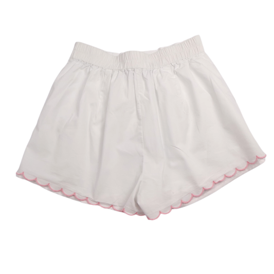Mable Scalloped Hem Shorts – White & Pink Embroidered | Size Small