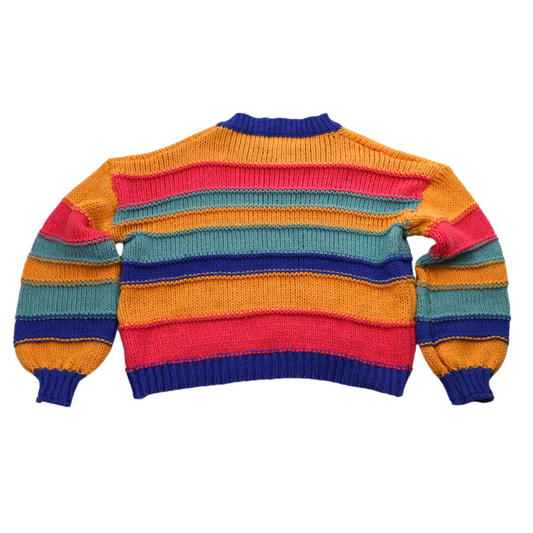 Debut Colorblock Chunky Knit Sweater – Size Small | Cropped Striped Statement Sweater