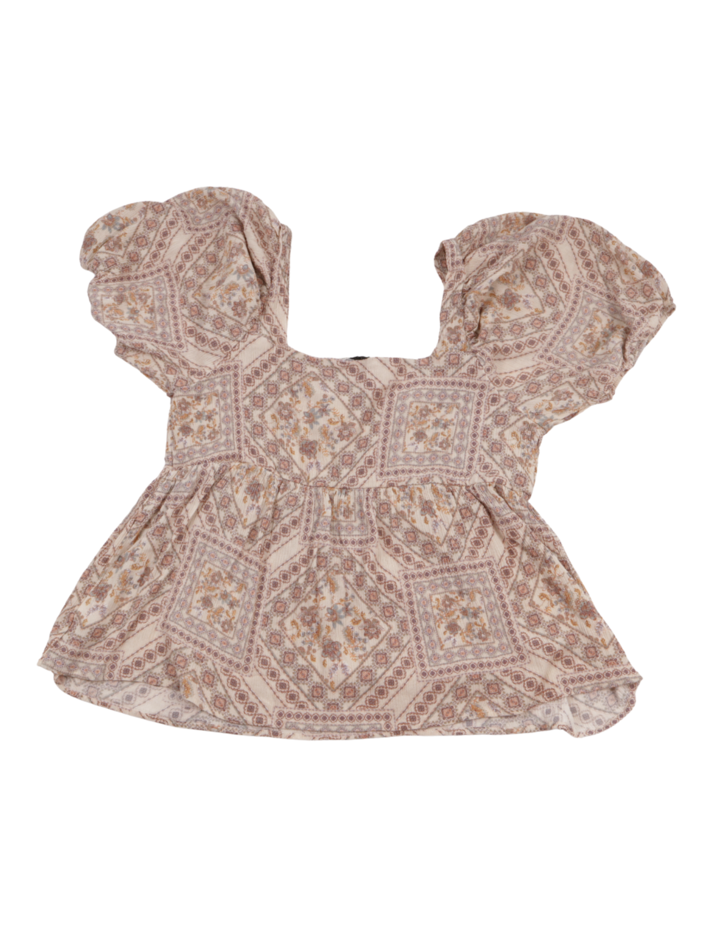 Paper Crane Boho Printed Blouse – Soft Feminine Peasant Top (Size Large)