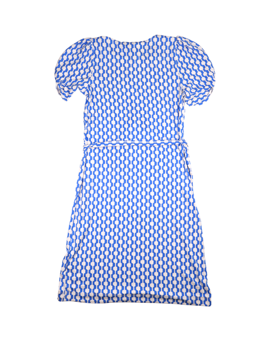 Boden Blue Geometric Print Midi Dress NWT – Tie Waist Short Sleeve Size 6R
