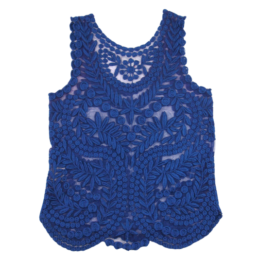 Baraschi Embroidered Lace Blouse – Royal Blue Statement Top | Size XS