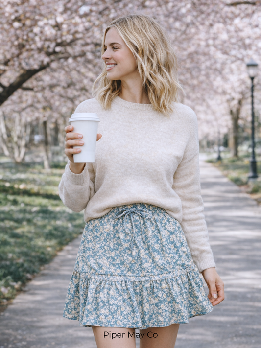 Pepper Crane Floral Mini Skirt – Effortless Neutral | Size Small