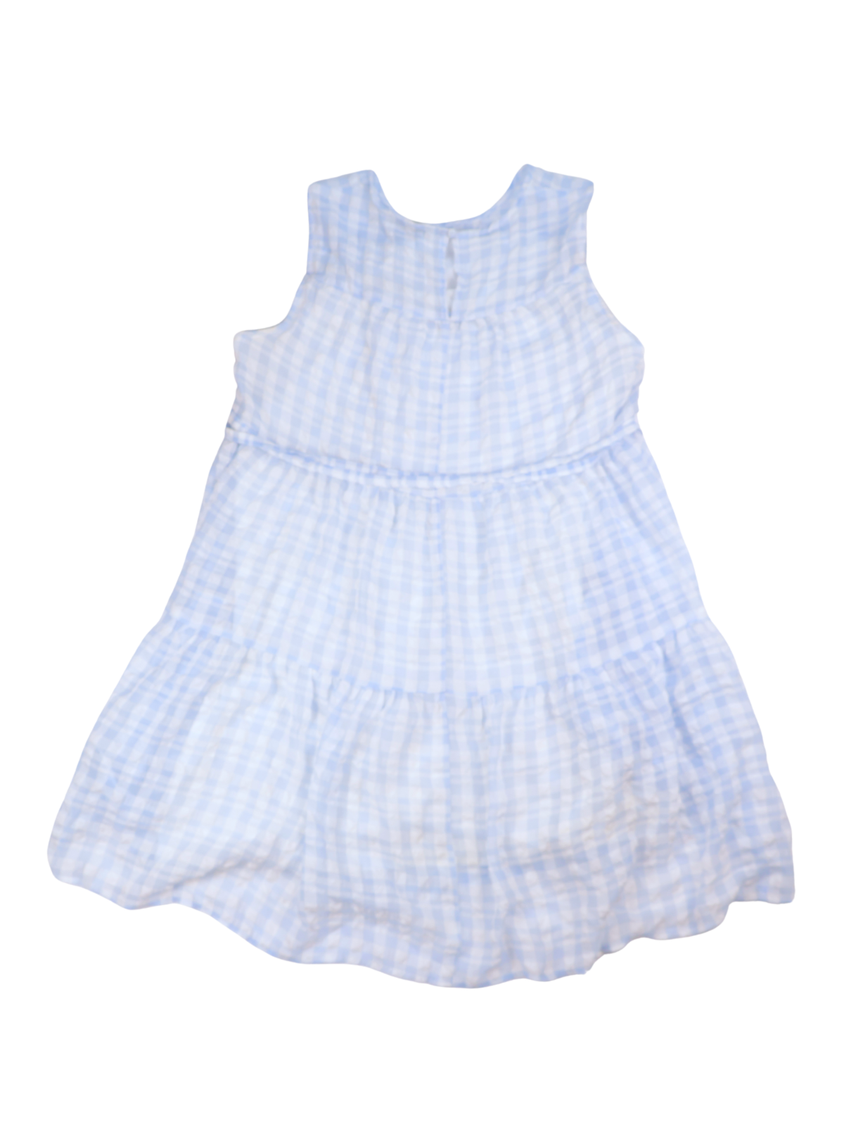 Calvin Klein Blue & White Gingham Tiered Dress | Sleeveless Tie Waist Dress | Size 12