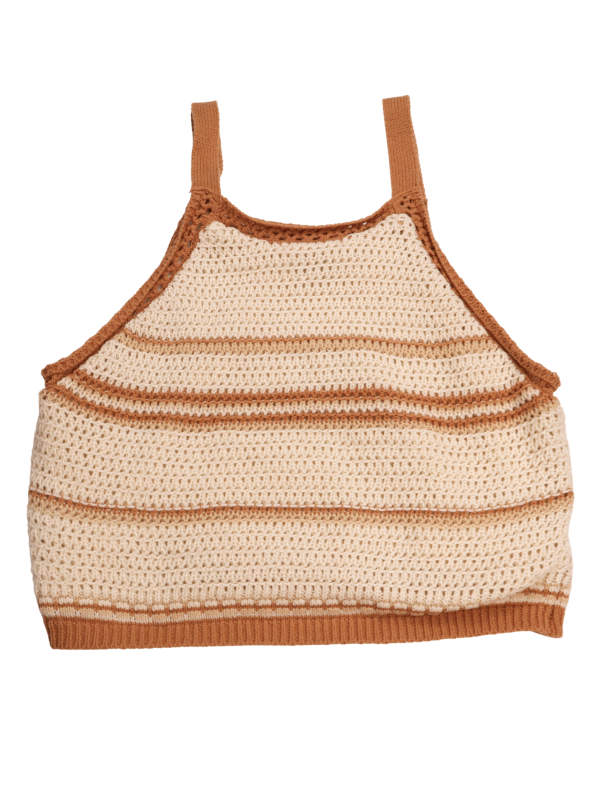 Freshman 1996 Crochet Knit Cropped Tank Top – Boho Neutral Striped Size Large