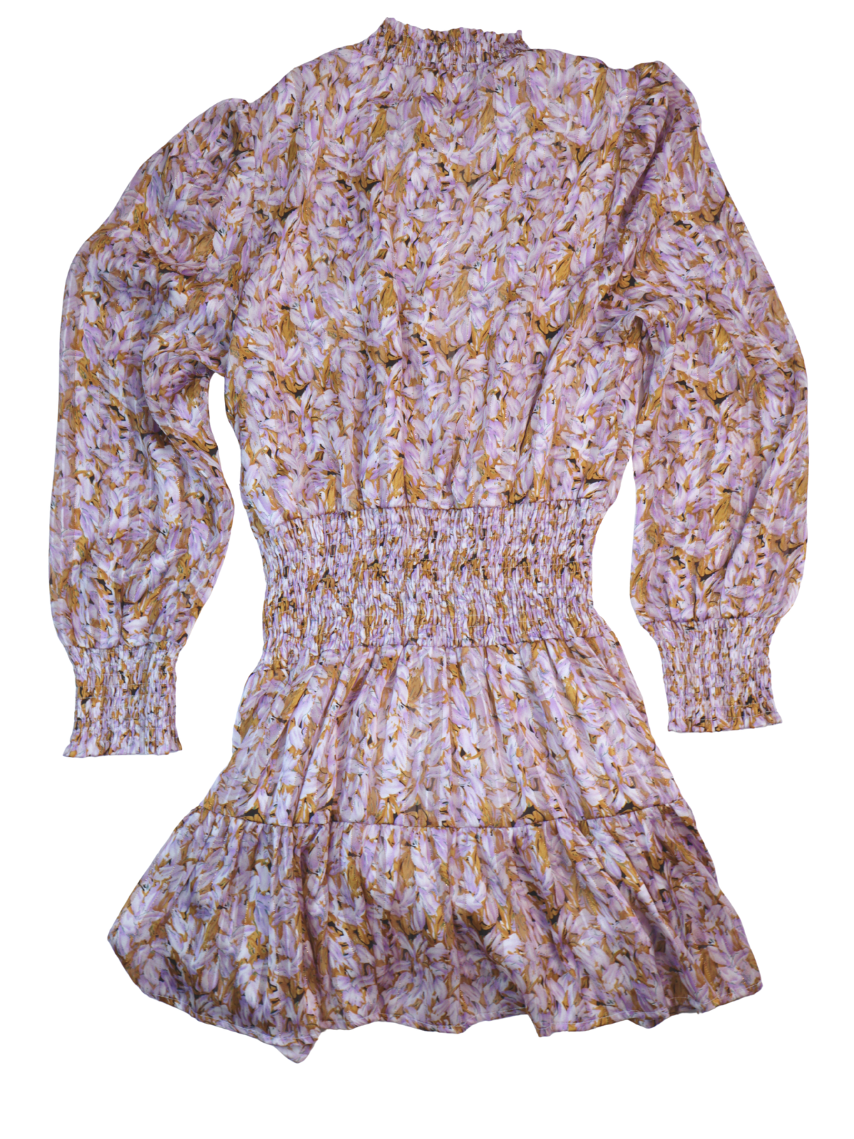 Franco Purple & Gold Metallic Dress – Romantic Smocked Waist Mini | Size Large