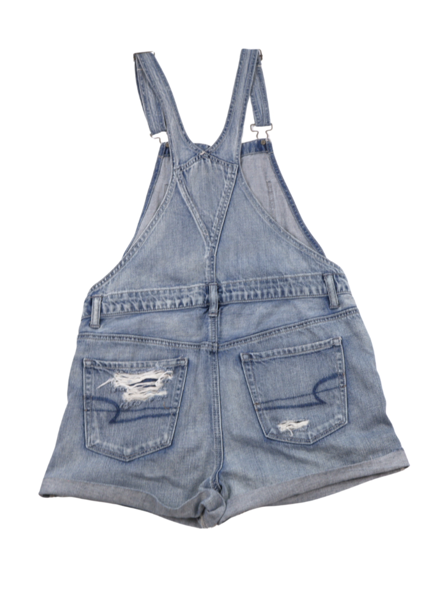 American Eagle Distressed Denim Overall Shorts – Casual Cool Summer Staple (Size Small)