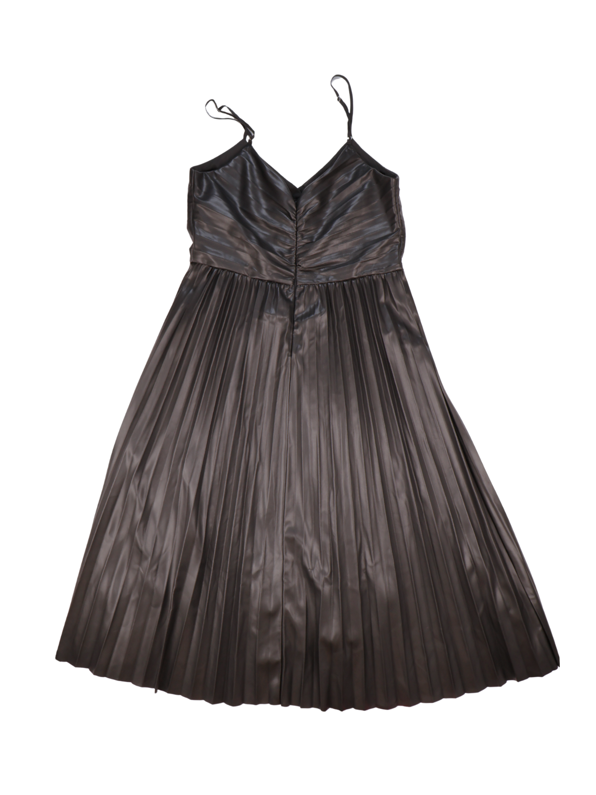 Entro Faux Leather Pleated Midi Dress – Black Statement Dress Size Small