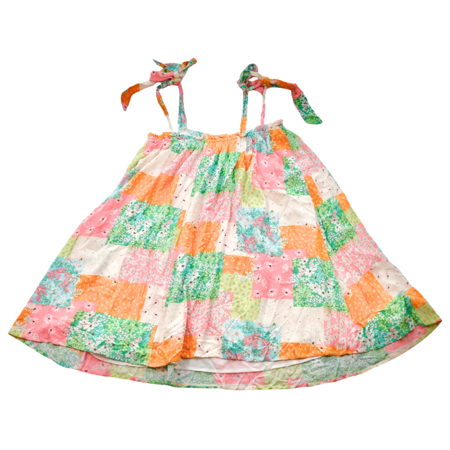 In February Patchwork Smocked Dress Tie Strap Floral Size Medium NWT