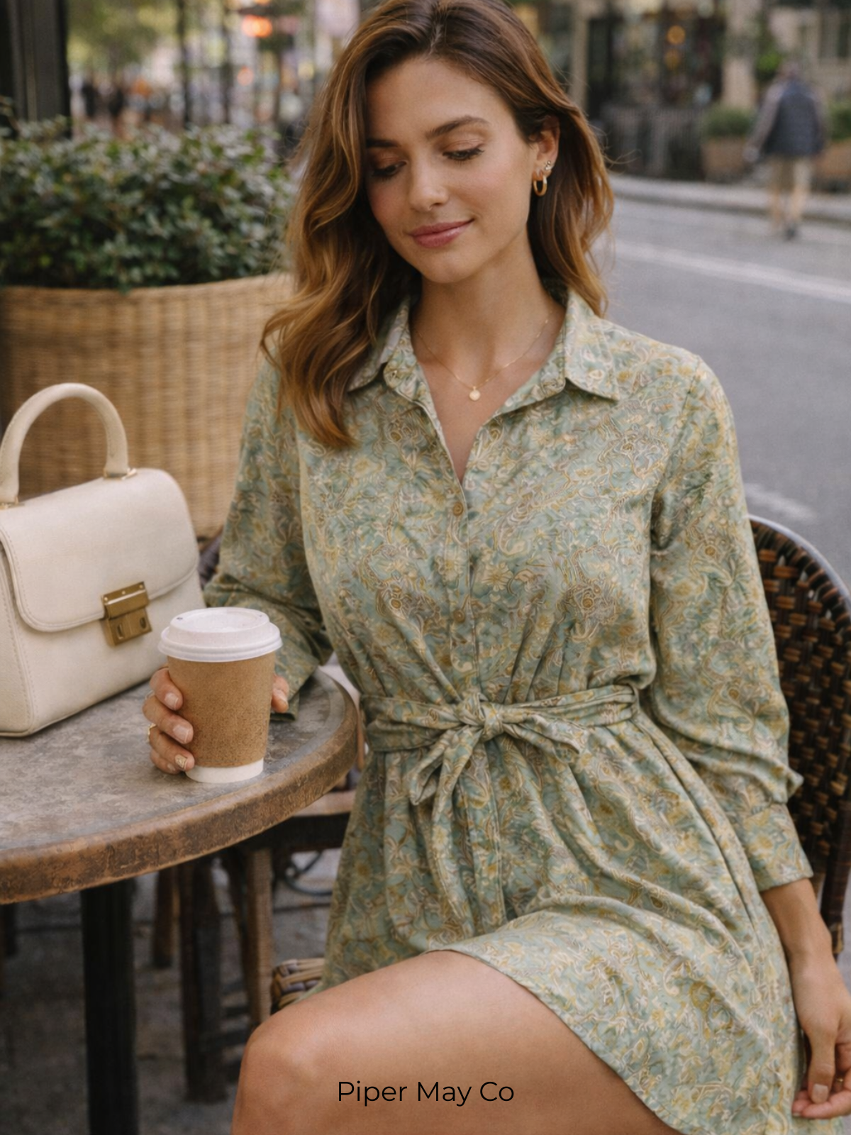 Moodie NWT Printed Tie-Waist Shirt Dress – Effortless Luxe Essential | Size Medium