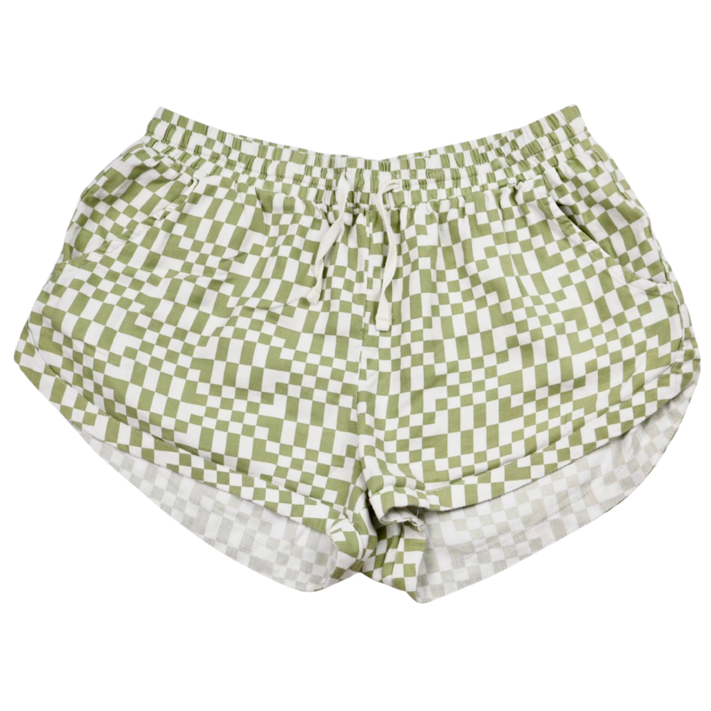 Billabong Checkerboard Drawstring Shorts – Green & White – Women's Size Large