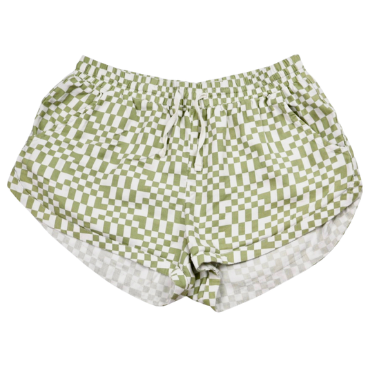 Billabong Checkerboard Drawstring Shorts – Green & White – Women's Size Large