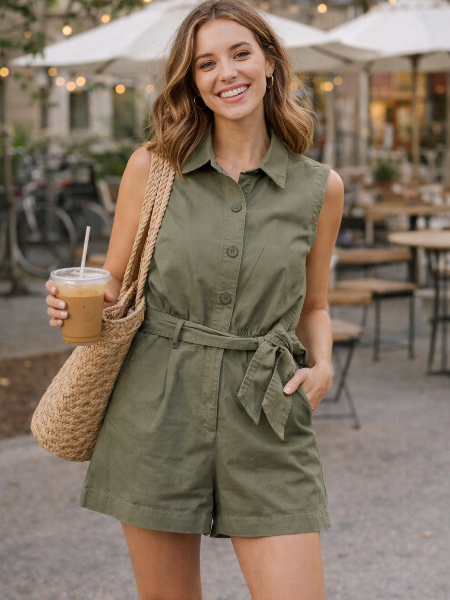 Abercrombie & Fitch Olive Utility Romper | Size XSP | Tailored Fit Essential