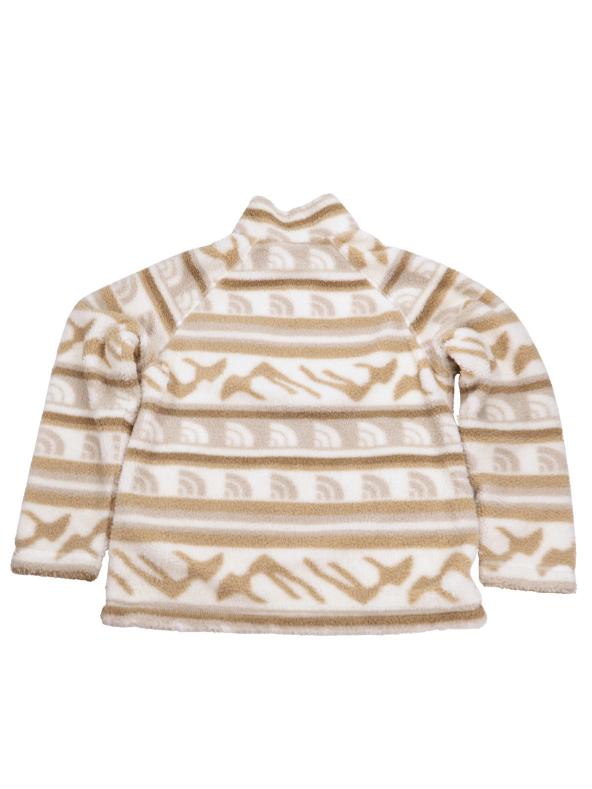 The North Face Printed Sherpa Fleece Jacket – Tan & Cream Cozy Essential (Size Medium)