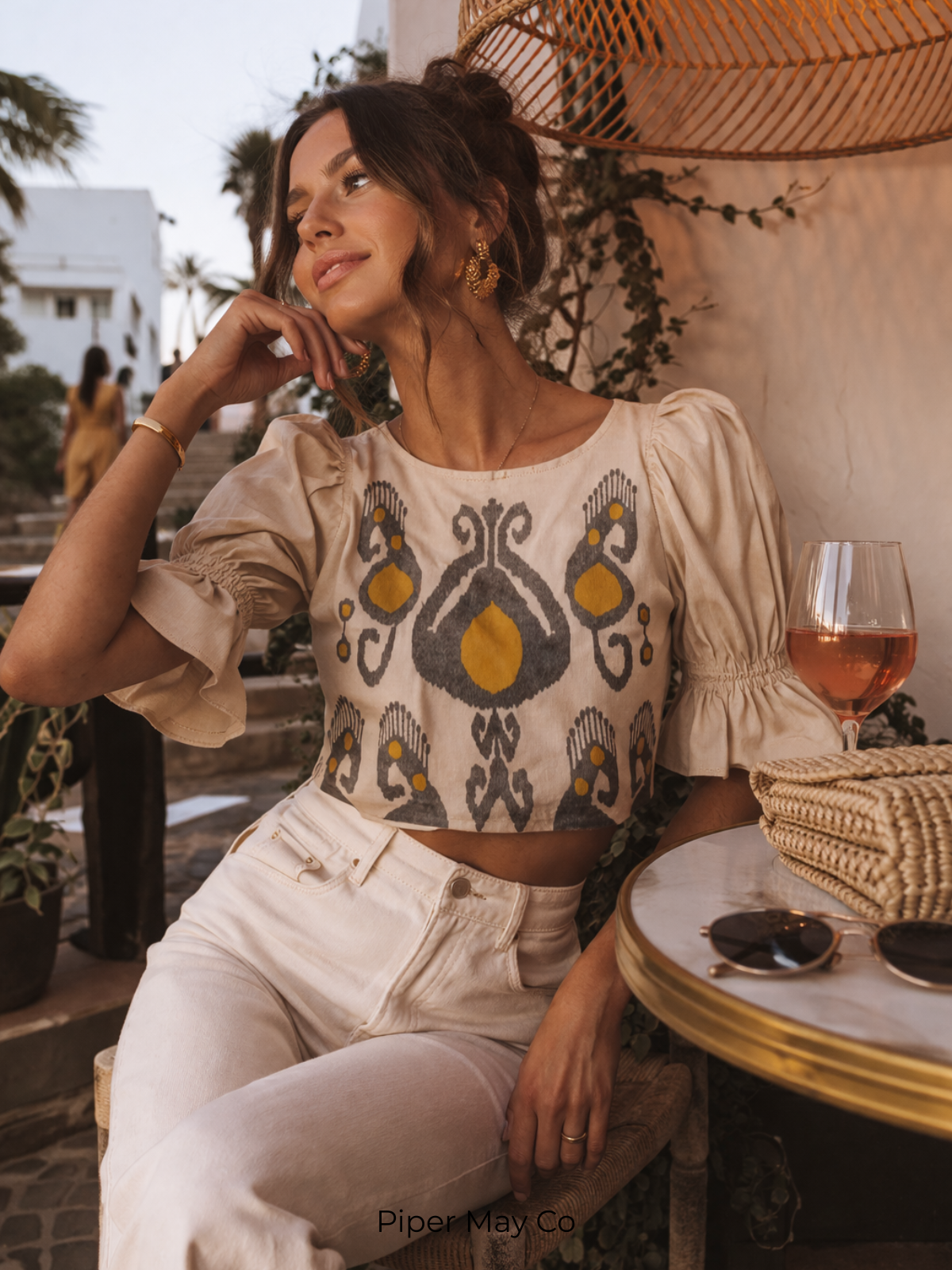 Bombay Paisley Printed Statement Blouse – Soft Neutral | Size XXS