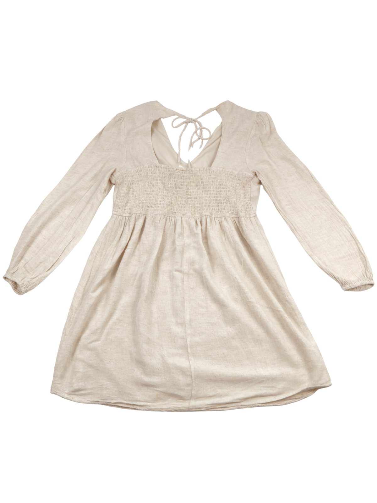 Sincerely Jules Oatmeal Linen Blend Dress – Neutral Boho Long Sleeve Mini (Size L)