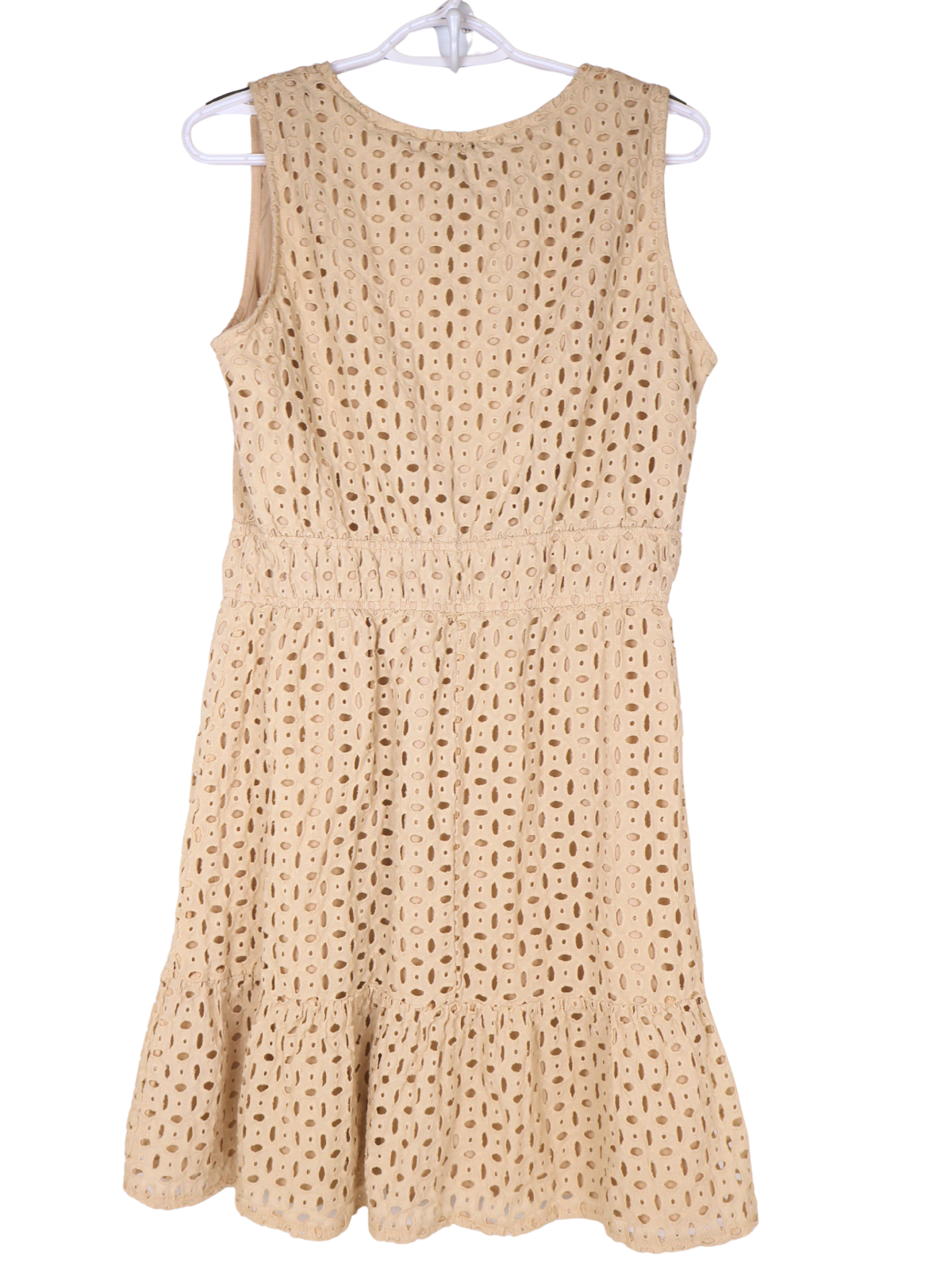 ZESICA Cream Eyelet Dress Large Sleeveless V Neck Tiered Summer Dress