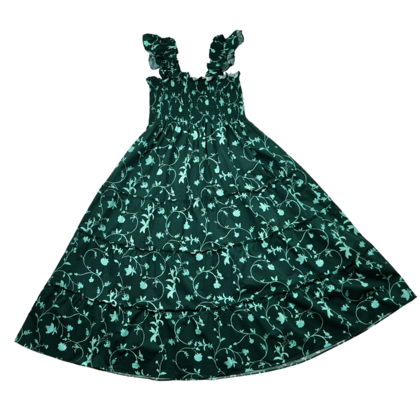 Hill House Nap Dress Medium Green Floral Smocked Ruffle Strap Midi Dress