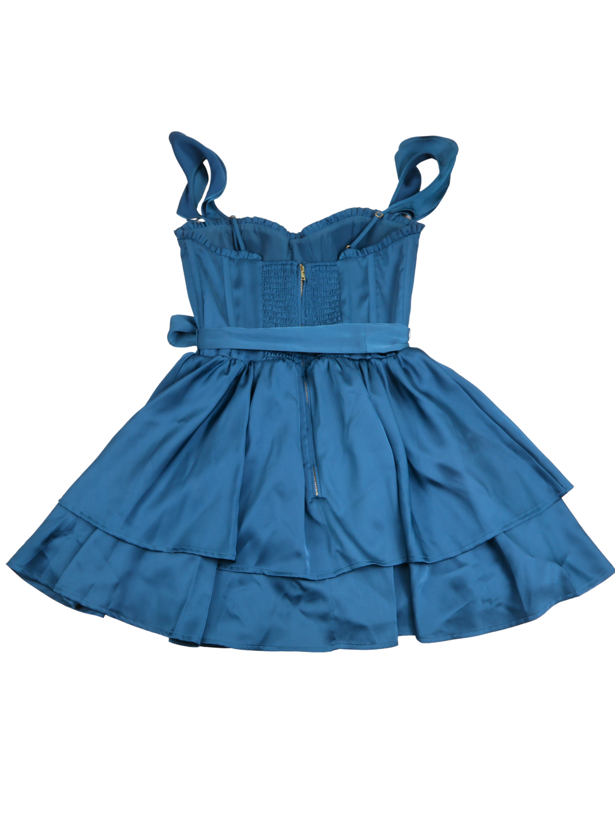 Alter’d State Turquoise Satin Corset Dress – Romantic Fit & Flare Mini (Size Small)