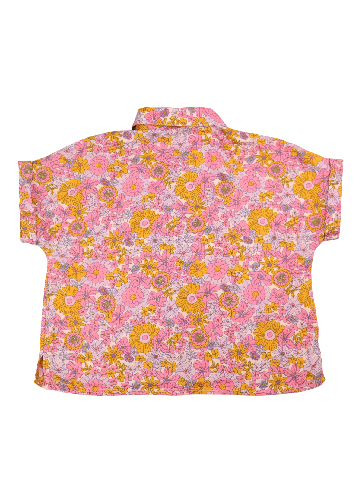 Thereabouts Retro Floral Button Up Shirt Kids Medium 10/12 Pink Yellow