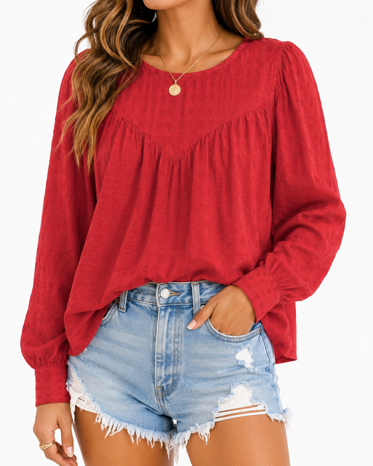 Wrangler Retro Textured Red Peasant Blouse Size Medium Boho Western