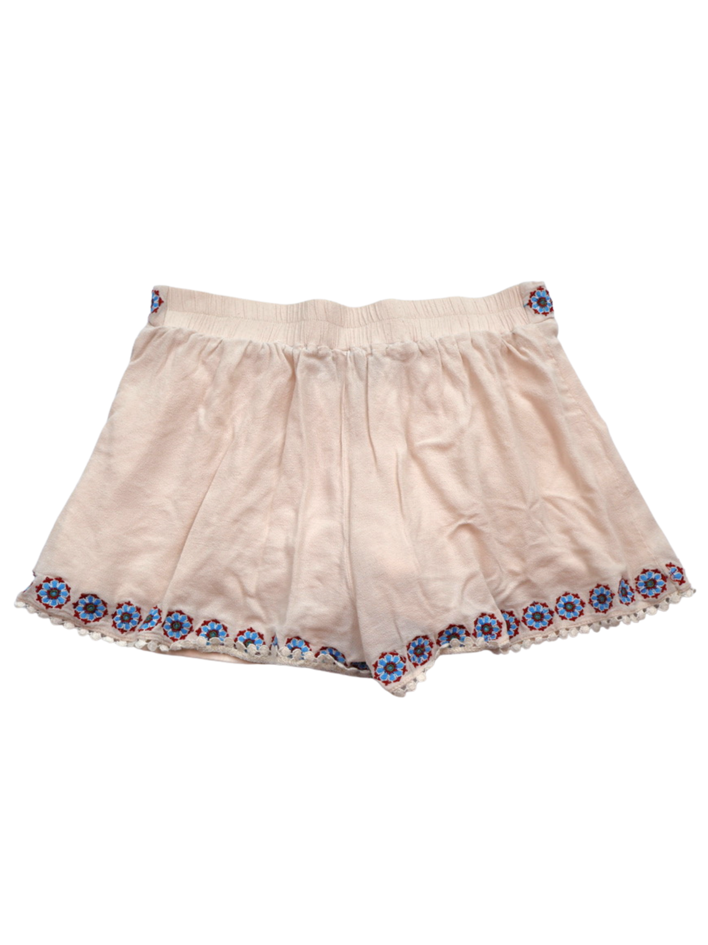 Blue Rain Embroidered Boho Shorts – Statement Trim | Size Small