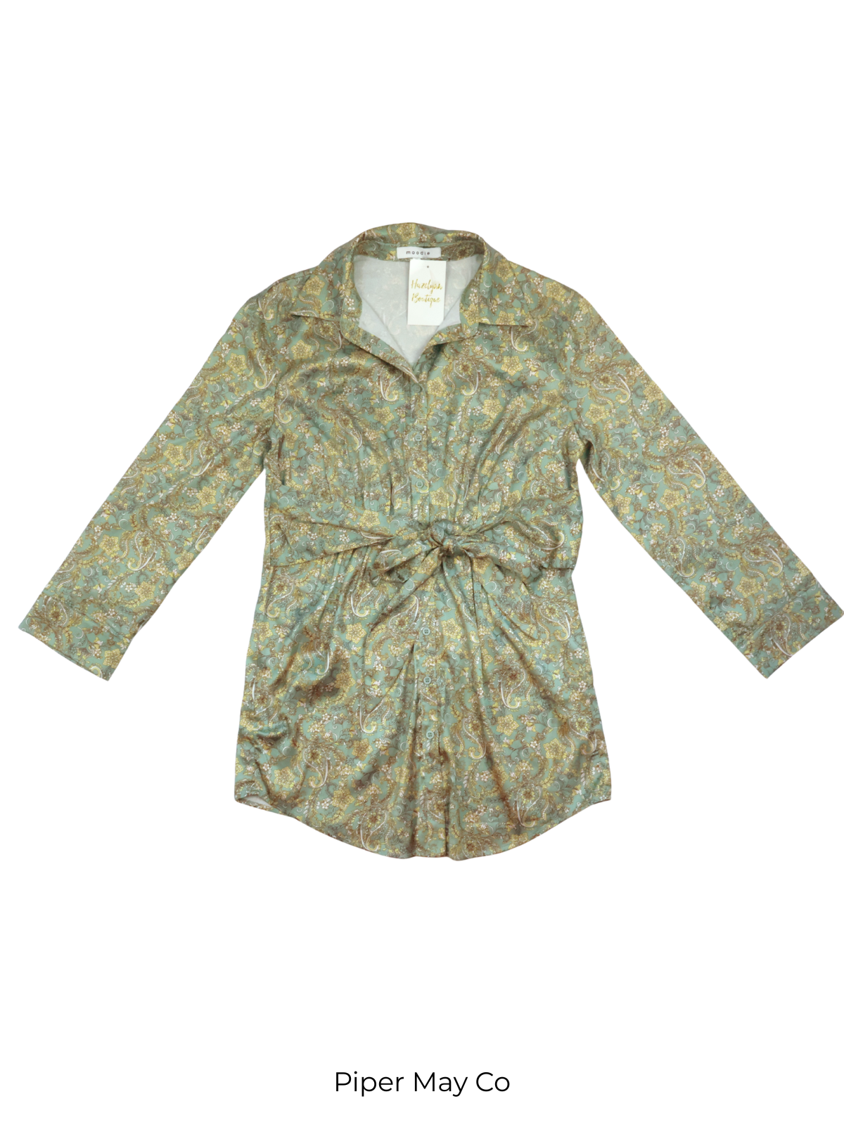Moodie NWT Printed Tie-Waist Shirt Dress – Effortless Luxe Essential | Size Medium