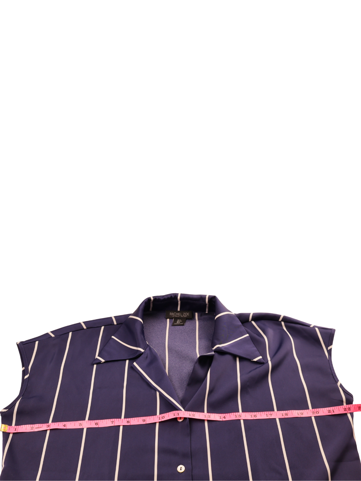 Rachel Zoe Navy Stripe Button Front Blouse | Tailored Relaxed Fit | Size M
