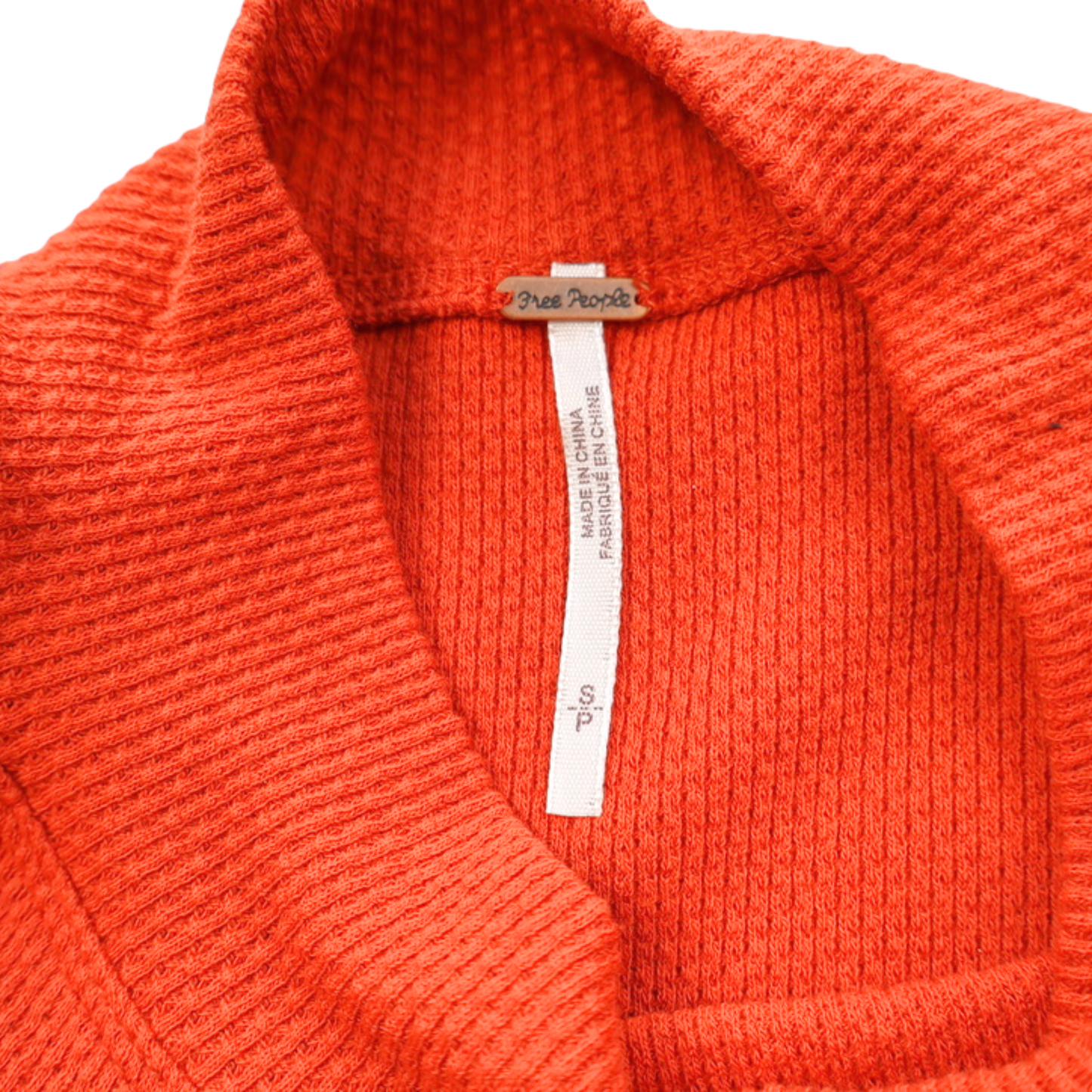 Free People Embroidered Sleeve Thermal Top – Red Statement Piece Size Small