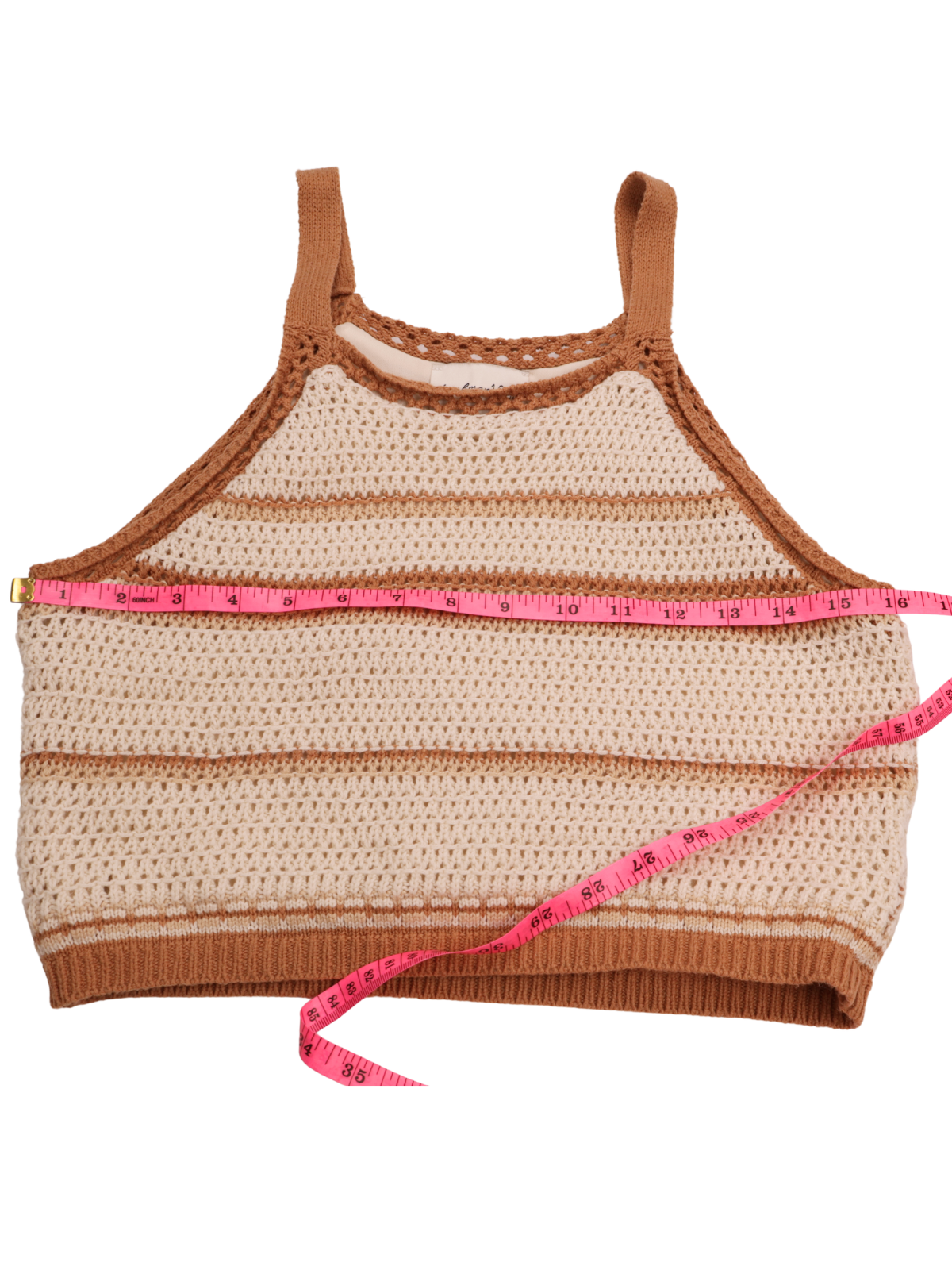 Freshman 1996 Crochet Knit Cropped Tank Top – Boho Neutral Striped Size Large