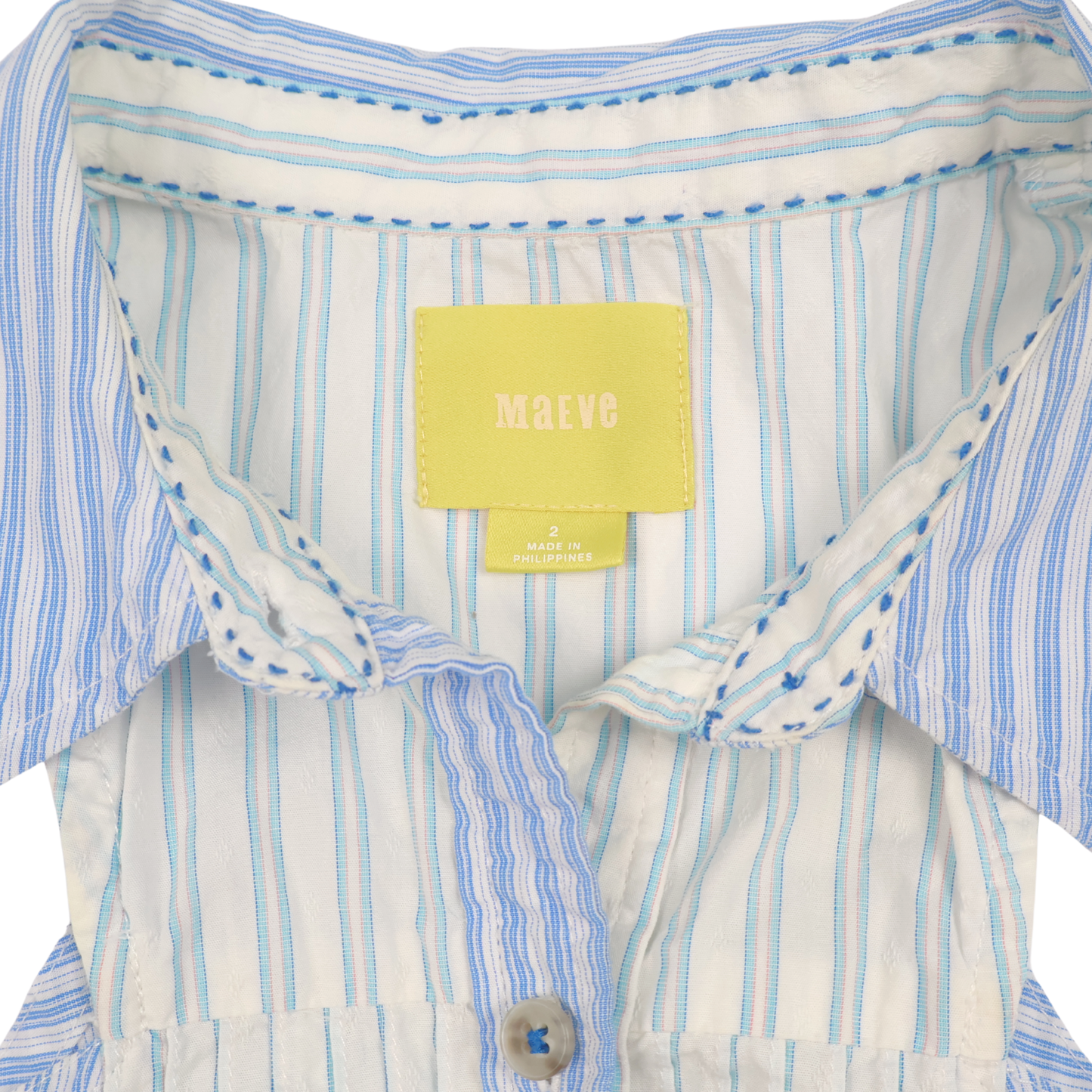 Maeve Striped Button Front Blouse Size 2 | Blue White Statement Top