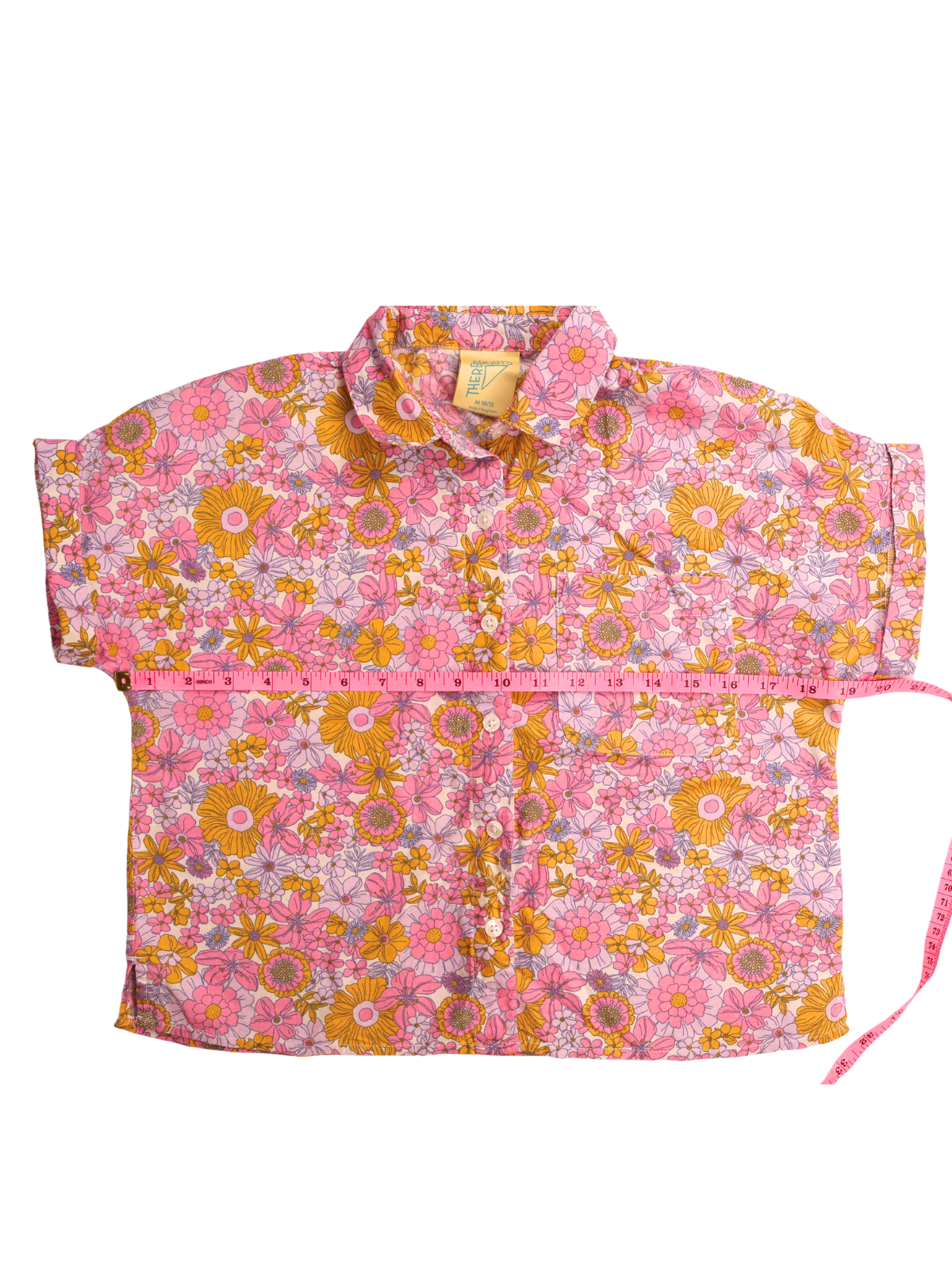 Thereabouts Retro Floral Button Up Shirt Kids Medium 10/12 Pink Yellow